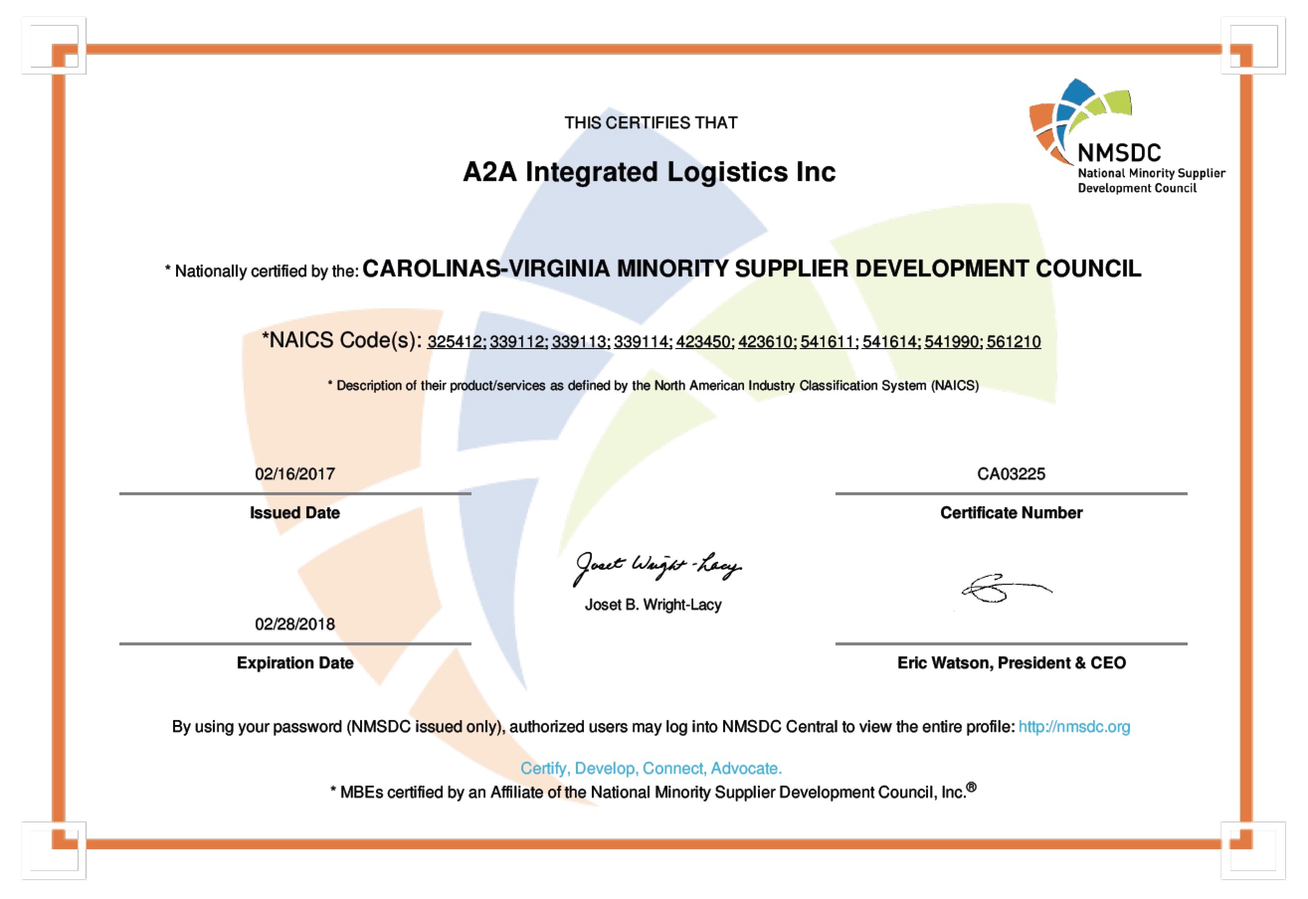 Certifications A2A Logistics