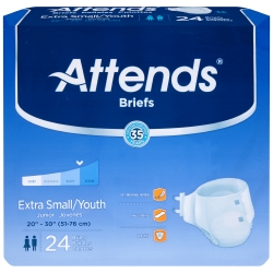 Attends Adult Extra Absorbent Breathable Brief Youth/Small 20" - 30"