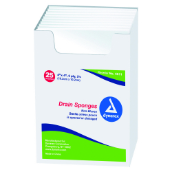 Non-Woven Drain Sponge Sterile 2's, 4" x 4", 6-Ply