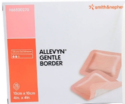 Allevyn Gentle Border Gel Adhesive Hydrocellular Foam Dressing, 4" x 4" Pad size 3" x 3"