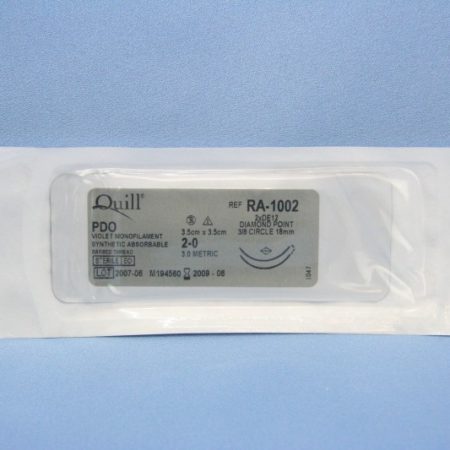 Quill PDO, 2-0, 3.5cm x 3.5cm, Violet, 3/8 Circle, Reverse Cutting, 18mm , bi-directional