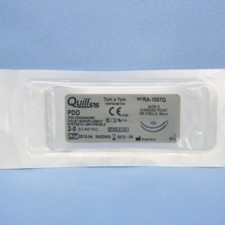 Quill PDO, 2-0, 7cm x 7cm, Violet, 3/8 Circle, Reverse Cutting, 18mm , bi-directional