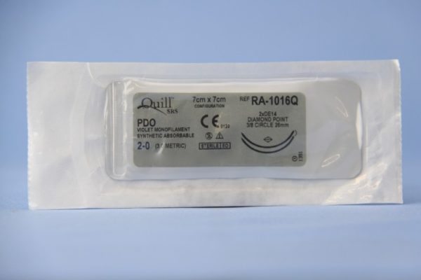 Quill PDO, 2-0, 7cm x 7cm, Violet, 3/8 Circle, Reverse Cutting, 26mm , bi-directional