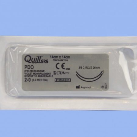 Quill PDO, 2-0, 14cm x 14cm, Violet, 3/8 Circle, Reverse Cutting, 26mm , bi-directional