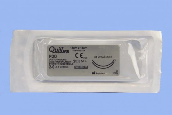 Quill PDO, 2-0, 14cm x 14cm, Violet, 3/8 Circle, Reverse Cutting, 26mm , bi-directional
