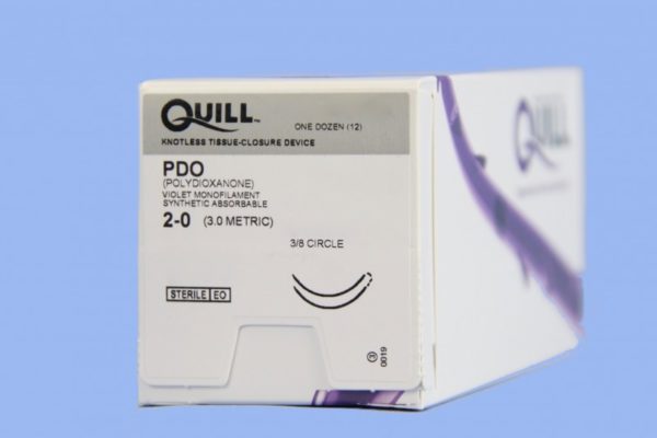 Quill PDO, 2-0, 24cm x 24cm, Violet, 3/8 Circle, Reverse Cutting, 18mm , bi-directional