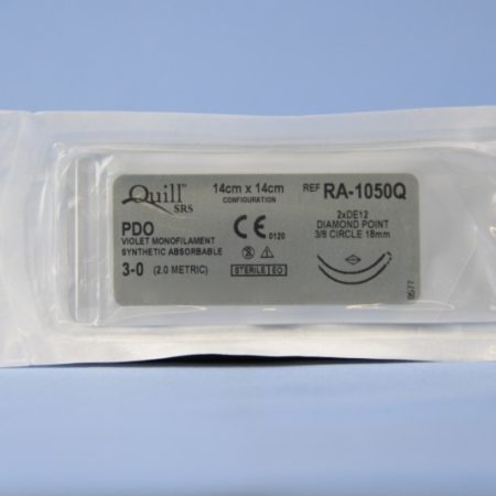 Quill PDO, 3-0, 14cm x 14cm, Violet, 3/8 Circle, Reverse Cutting, 18mm , bi-directional