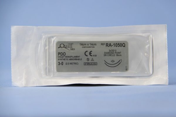 Quill PDO, 3-0, 14cm x 14cm, Violet, 3/8 Circle, Reverse Cutting, 18mm , bi-directional