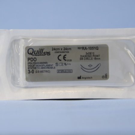Quill PDO, 3-0, 24cm x 24cm, Violet, 3/8 Circle, Reverse Cutting, 18mm , bi-directional