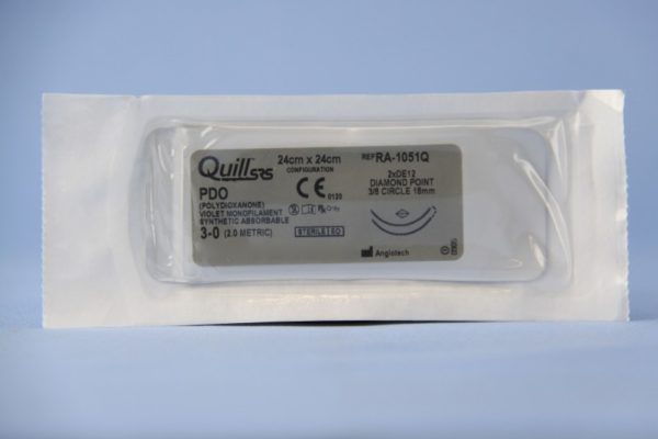 Quill PDO, 3-0, 24cm x 24cm, Violet, 3/8 Circle, Reverse Cutting, 18mm , bi-directional
