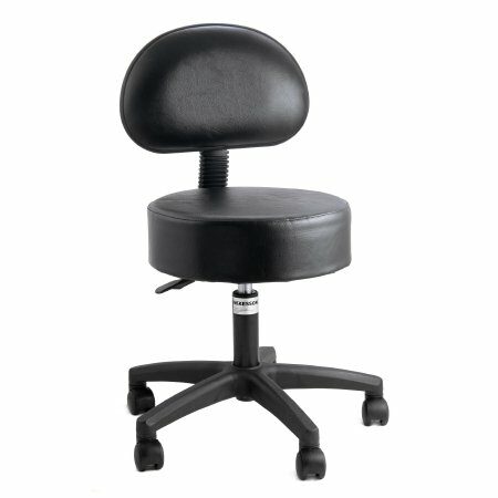 STOOL, EXAM PNEUMATIC W/BACK REST 5LEG BLK