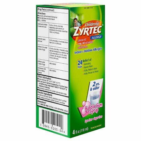 CHILDRENS ZYRTEC, SYRP 1MG/ML 4OZ