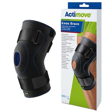 KNEE BRACE, ADJ HORSESHOE HINGE CONDYLE PAD BLK MED 16"-18"