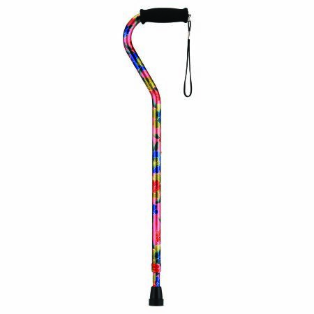 CANE, OFFSET W/STRAP PINK GARDEN (12/CS)