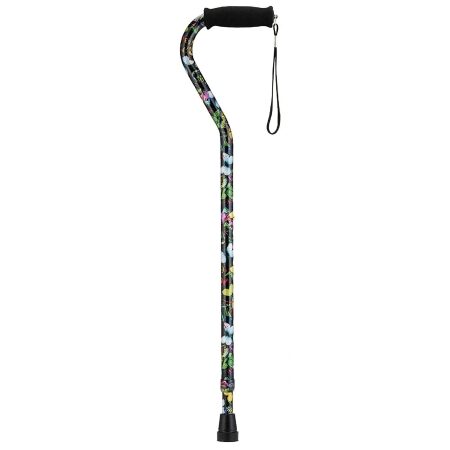 CANE, OFFSET W/STRAP ALUM BUTTERFLIES (12/CS)