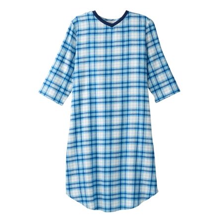NIGHTGOWN, DOME CLOSURE TURQUOISE PLAID MED