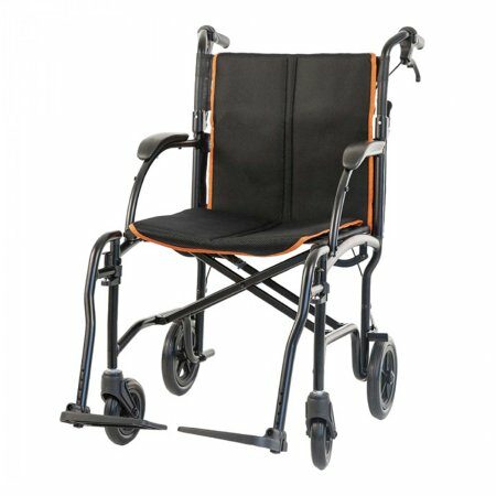 WHEELCHAIR, TRANSPORT FEATHER LT WT W/HND BRAKE 300LB CAP