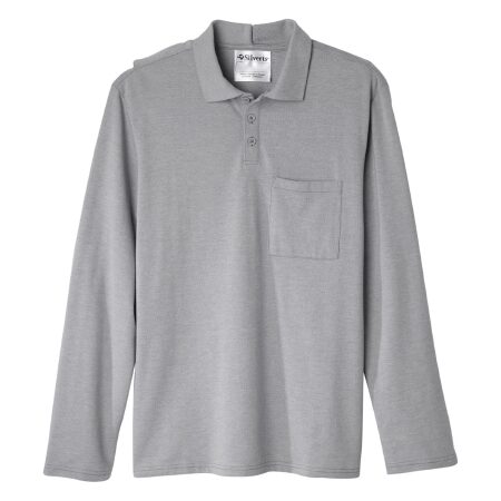 SHIRT, POLO MENS JERSEY LNG SLV OPEN BACK HEATHER GRY 2XLG